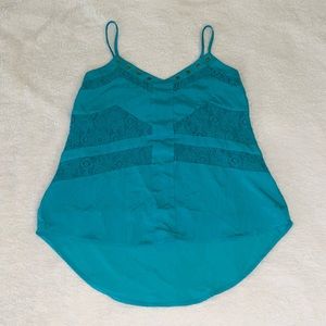 Teal lace tank top with gold studs